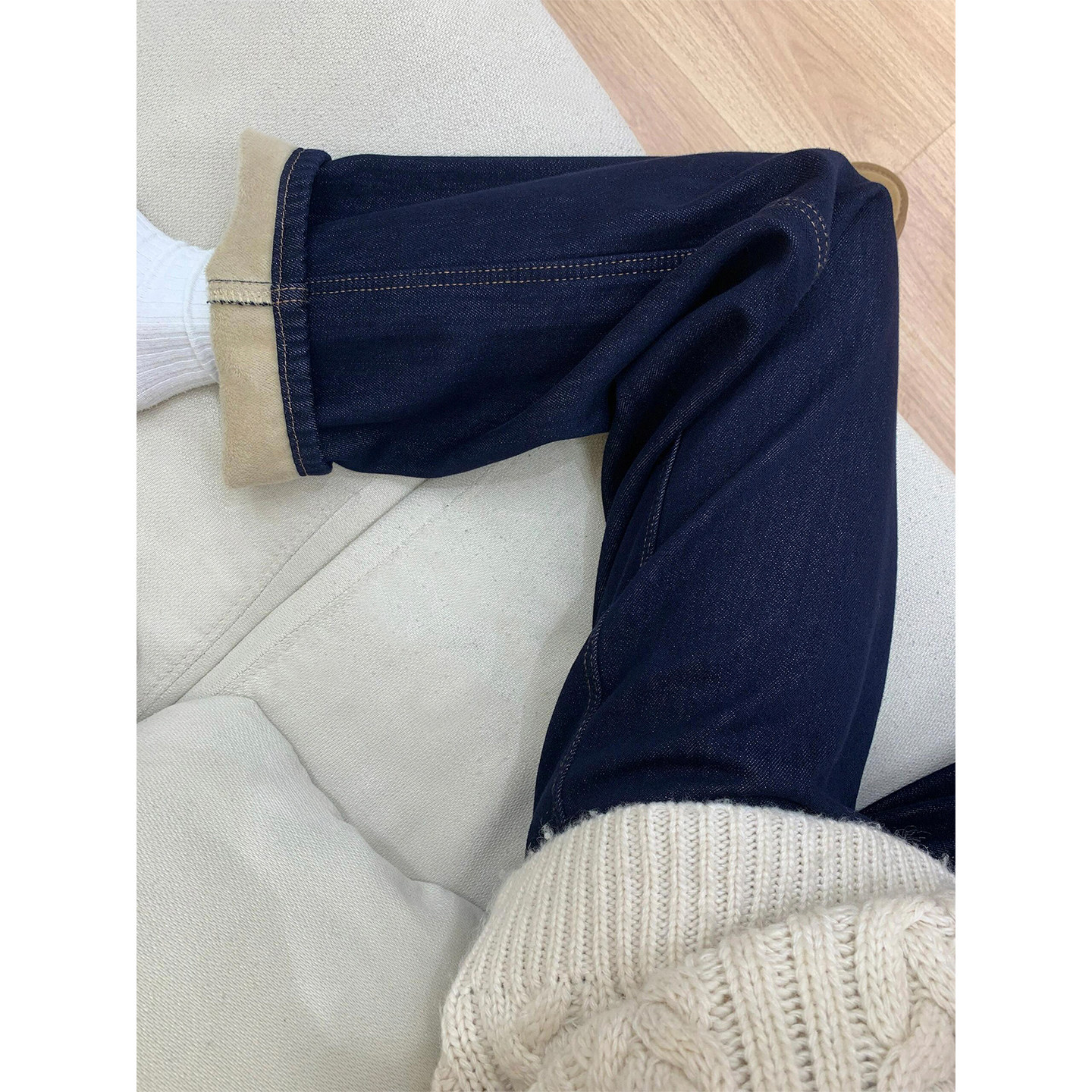 加绒加厚深蓝色直筒牛仔裤女秋冬新款胖妹妹mm高腰宽松显瘦阔腿裤,淘宝优惠券,粉丝福利购,淘宝优惠卷