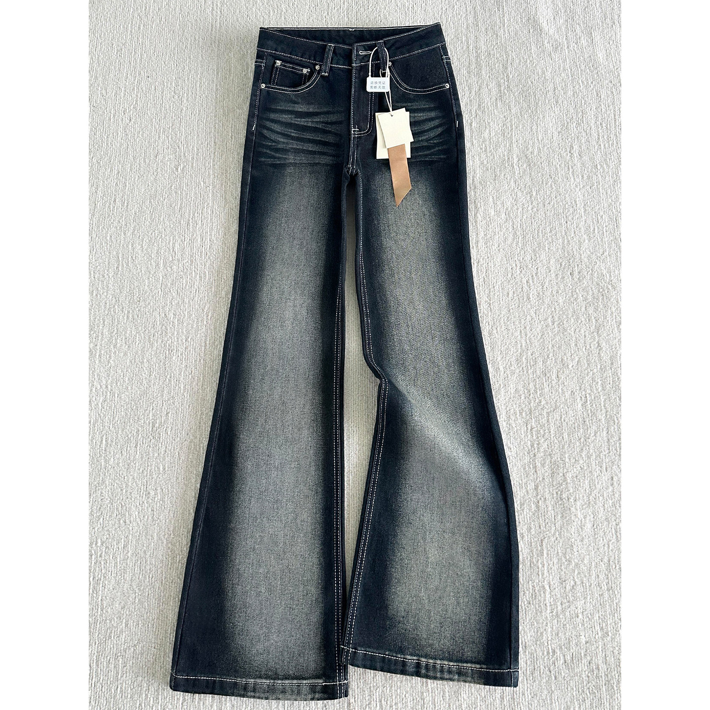 美式蓝黑色复古微喇牛仔裤女冬季加绒加厚胖mm高腰弹力显瘦喇叭裤,淘宝优惠券,粉丝福利购,淘宝优惠卷