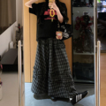 黑白格子半身裙女秋冬新款 胖妹妹mm高腰遮胯显瘦蛋糕a字大摆裙子