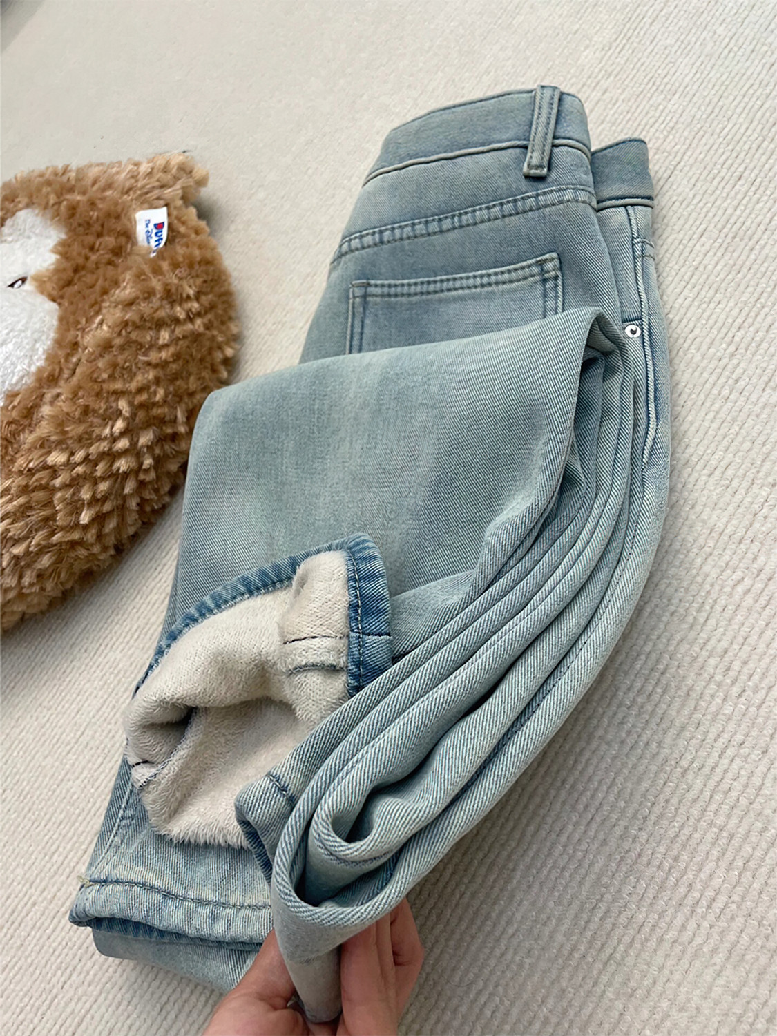 加绒加厚直筒牛仔裤女秋冬新款胖妹妹mm梨型身材宽松显瘦阔腿长裤,淘宝优惠券,粉丝福利购,淘宝优惠卷