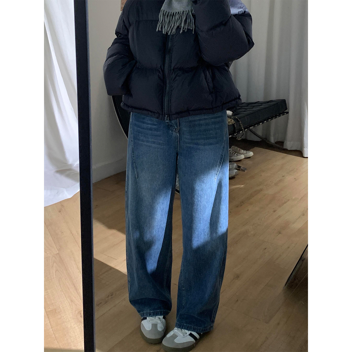 美式弯刀牛仔裤女秋冬加绒胖妹妹mm梨型身材高腰宽松显瘦阔腿长裤,淘宝优惠券,粉丝福利购,淘宝优惠卷