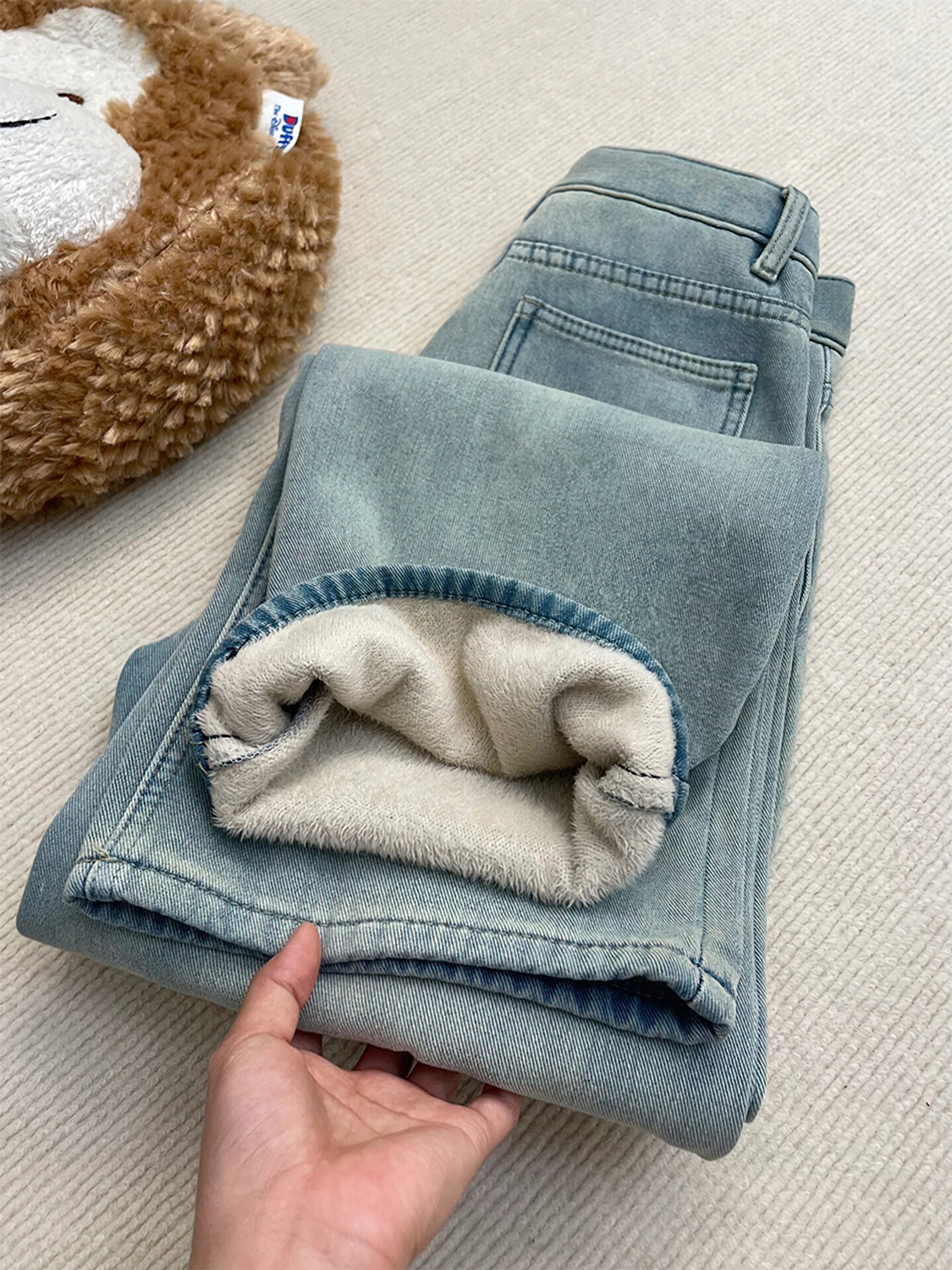 加绒加厚直筒牛仔裤女秋冬新款胖妹妹mm梨型身材宽松显瘦阔腿长裤,淘宝优惠券,粉丝福利购,淘宝优惠卷