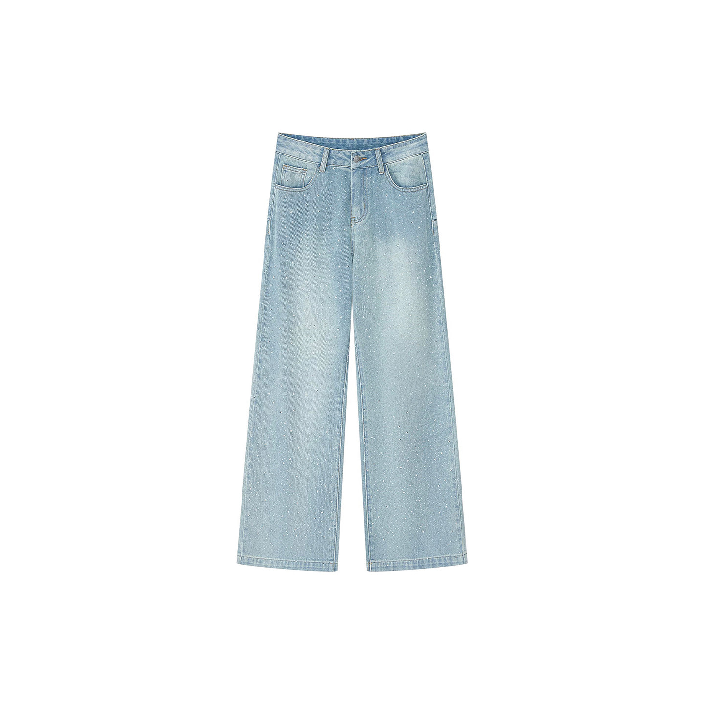 蓝色满天星烫钻阔腿牛仔裤女秋冬加绒加厚胖妹妹mm高腰显瘦直筒裤,淘宝优惠券,粉丝福利购,淘宝优惠卷