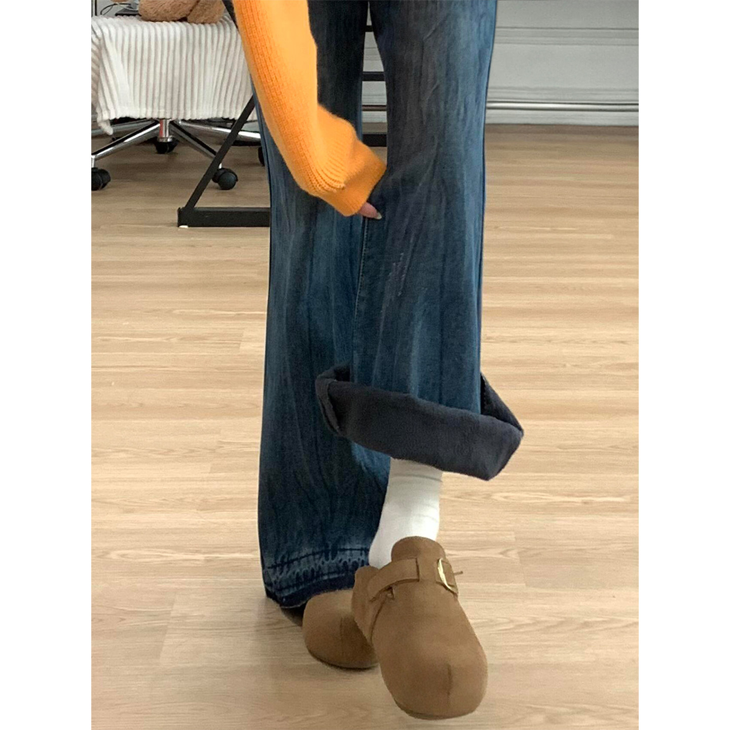 加绒加厚复古蓝微喇牛仔裤女秋冬新款胖妹妹mm高腰显瘦阔腿喇叭裤,淘宝优惠券,粉丝福利购,淘宝优惠卷