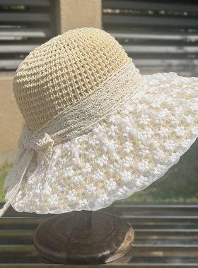 蕾丝草编遮阳帽女夏季可折叠