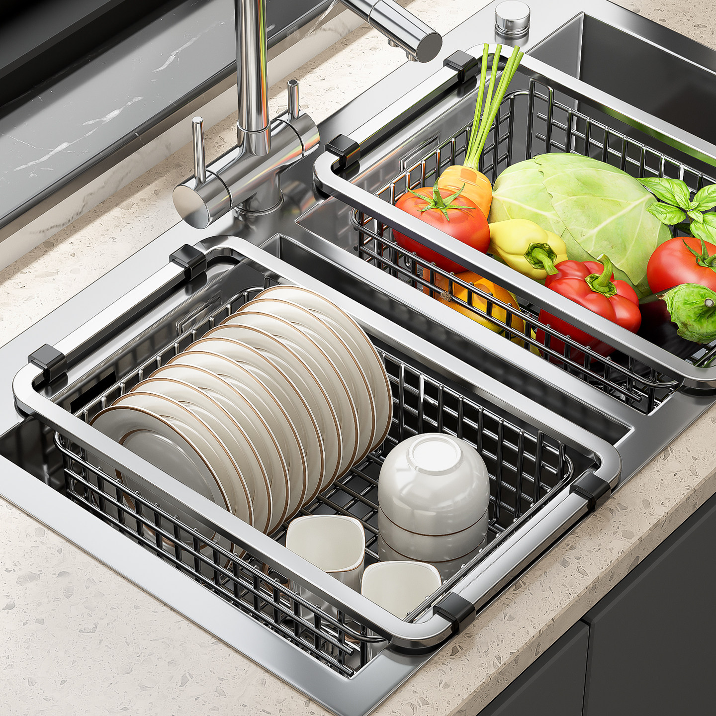 304不锈钢水槽沥水篮厨房家用洗菜盆洗碗槽水池碗碟滤水收纳架子,淘宝优惠券,粉丝福利购,淘宝优惠卷