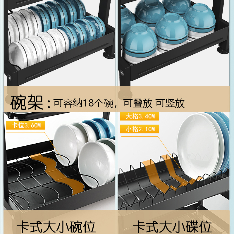 厨房置物架碗碟碗盘收纳架多功能台面收纳盒碗柜放碗架碗筷沥水架-图1