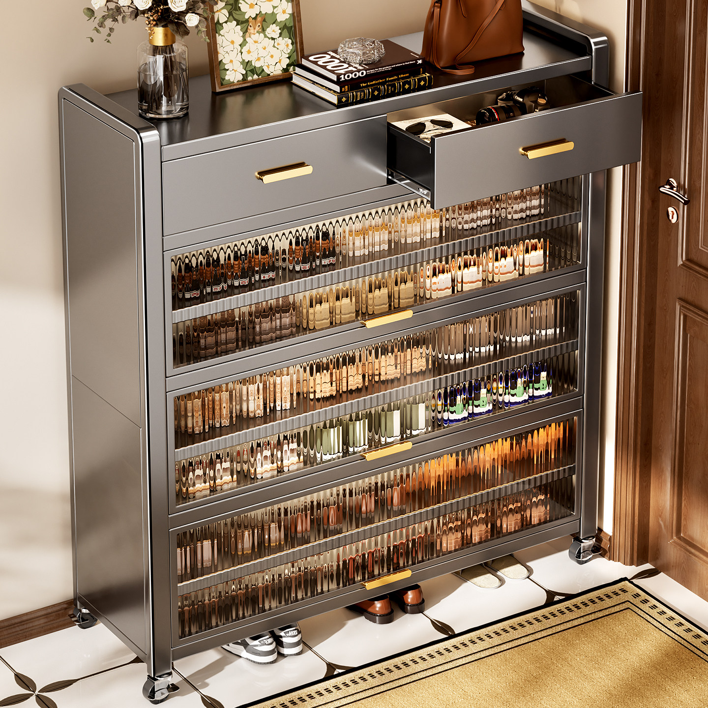 鞋柜2025新款爆款高档家用门口入门收纳柜一体靠墙钢制玄关抽屉柜,淘宝优惠券,粉丝福利购,淘宝优惠卷