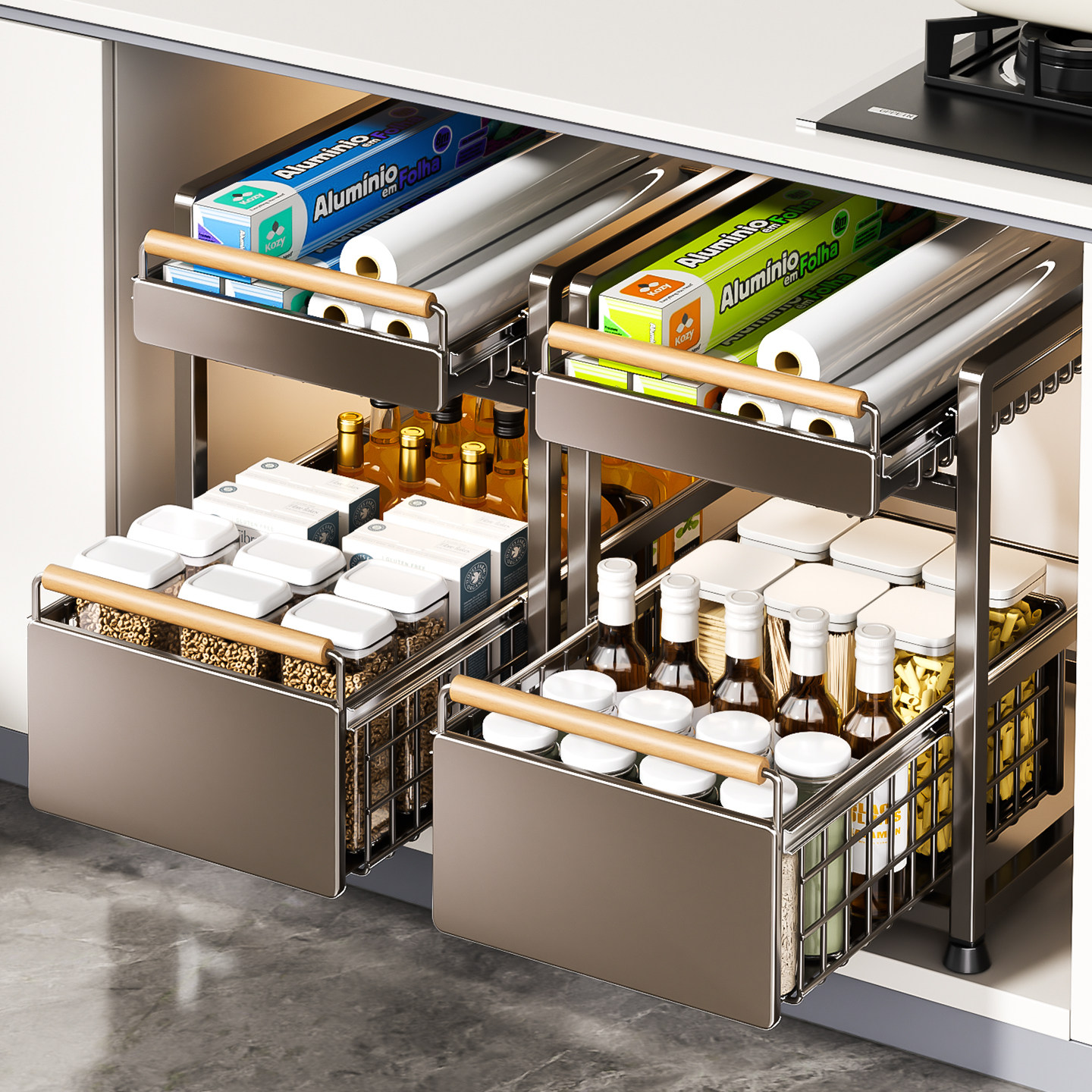 厨房抽屉置物架橱柜内抽拉式分层架子双层下水槽超深收纳神器拉篮,淘宝优惠券,粉丝福利购,淘宝优惠卷