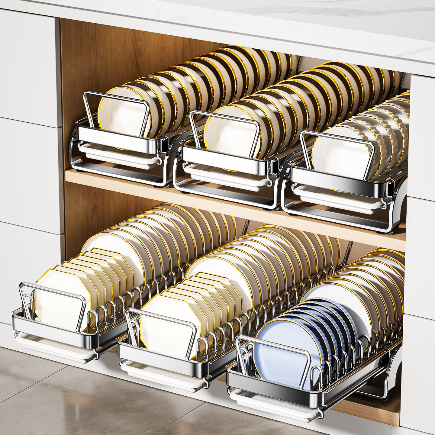 不锈钢厨房抽拉篮碗碟收纳架橱柜内置物架抽屉式放碗架碗盘沥水架,淘宝优惠券,粉丝福利购,淘宝优惠卷