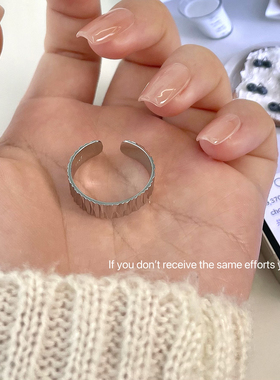 S925纯银韩版极简阶梯不规则折痕开口戒指轻奢小众ins气质高级