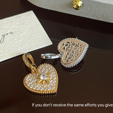 s925纯银爱心满钻八芒星吊坠小众设计简约时髦中古风vintage