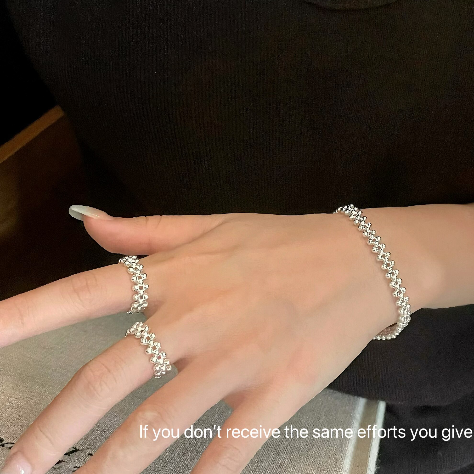 S925 sterling silver silver bead braided ring Korean style minimalist style high-end temperament versatile exquisite niche design