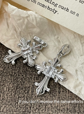 S925纯银鸢尾花十字架微镶吊坠高级感耳钉轻奢小众设计个性百搭