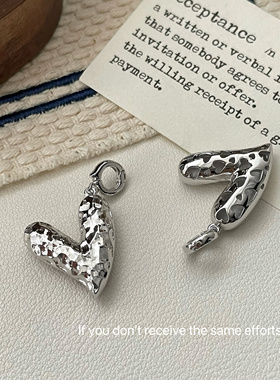 s925纯银碎冰冰桃心纯银吊坠简约高级ins气质小众设计百搭时尚
