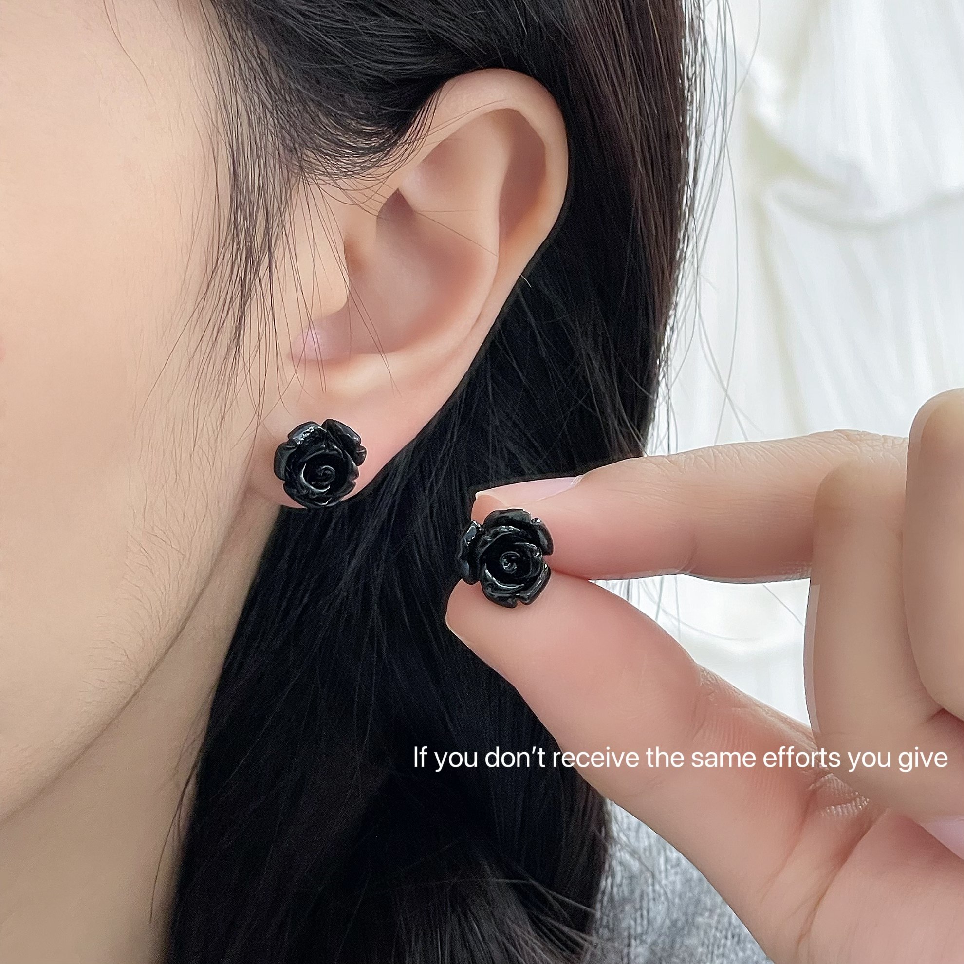 s925纯银黑色花朵耳钉小众设计时尚法式复古潮流耳饰ins风,淘宝优惠券,粉丝福利购,淘宝优惠卷