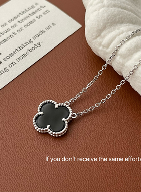 S925纯银黑色双面花朵锁骨项链ins简约百搭高级时尚气质小众设计