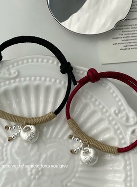 S925纯银3D胖福袋手链手绳小众设计新年红色本命年手绳百搭高级