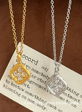 s925纯银中古拉丝花朵花契四叶花时尚轻奢项链国潮轻奢高级小众