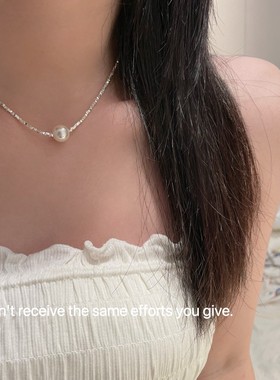 S925纯银碎银子一颗珍珠项链