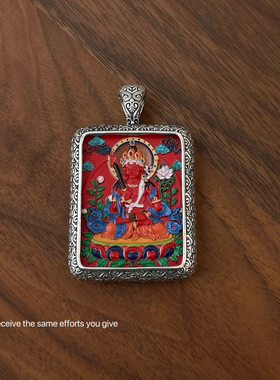S925纯银朱砂唐卡八大守护吊坠新中式设计小众高级百搭时尚款
