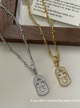 S925纯银小方牌十字架项链女轻奢小众设计高级感锁骨链小众气质