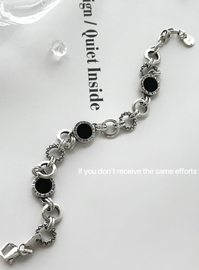 S925纯银罗马数字圆形黑白手链女