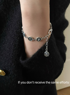 S925纯佛八宝两面手链男女款复古做旧个性小众设计百搭