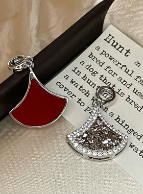 S925纯银扇形小裙子碎冰冰红玛瑙吊坠项链气质轻奢小众高级感