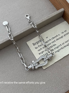 S925纯银李佳琪同款马蹄扣手链满钻精工小众设计轻奢系列百搭款