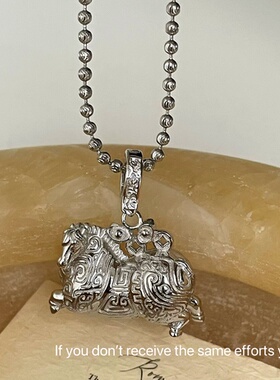 S925纯银古风唐马胖为美铜钱元宝吊坠国潮时尚高级重工百搭小众