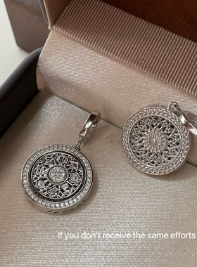 S925纯银镶钻万能扣八宝罗盘可旋转吊坠女简约设计个性小众气质