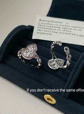 S925纯银碎冰冰鱼鳞葫芦戒指女小众设计感新中式福禄食指戒可调节