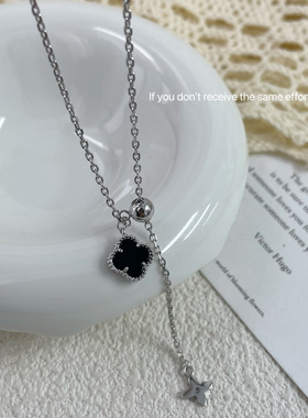 S925纯银四叶草流苏项链ins气质轻奢高级感百搭简约小众设计时尚