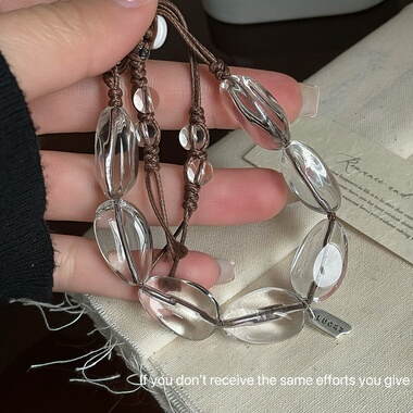 S925纯银白水晶手链椭圆英文牌牌简约基础款高级感手链小众轻奢