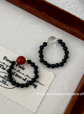 S925纯银琛墨转运老钱风复古玉髓弹力戒指新中式中古风小众设计