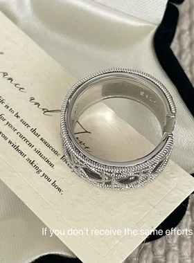 S925纯银藤格纹编织开口戒指女复古时尚轻奢气质高级感重工小众