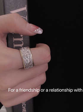 S925纯银开口设计唐草纹女戒指