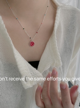 S925纯银不规则彩色笑脸项链女可爱甜美小众多巴胺锁骨链微笑夏日