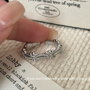 s925纯银鸢尾花浮雕开口戒指小清新百搭甜美时尚冷淡韩版个性