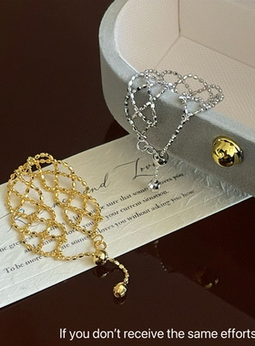 S925纯银米珠编织网纹蕾丝链条可调仙女戒指小众设计高级感法式