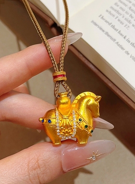 金店同款正品吊坠马上有钱项链黄金色镶钻含真金久不掉色一套生肖