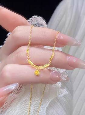 金色玫瑰花吊坠流苏项链女高级感
