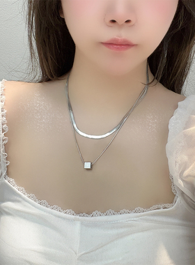 unbeaten叠戴式双层几何钛钢项链