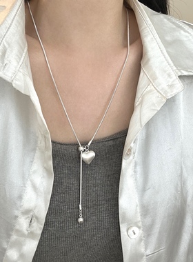 2025新款哑银色拉丝爱心项链