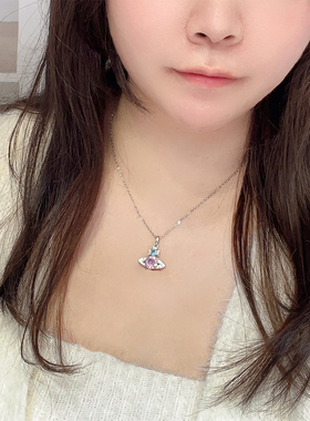 unbeaten粉锆土星吊坠项链女钛钢