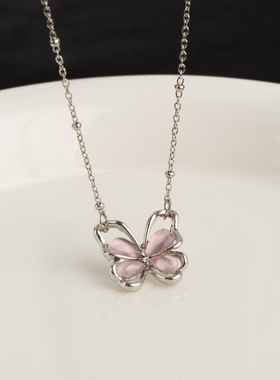 unbeaten猫眼石蝴蝶项链钛钢女