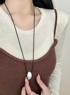 金属拉丝椭圆实心球吊坠长款项链女小众轻奢高级感冷淡风挂脖颈链