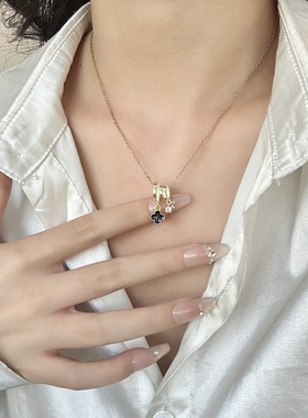 复古镶钻四叶草吊坠项链