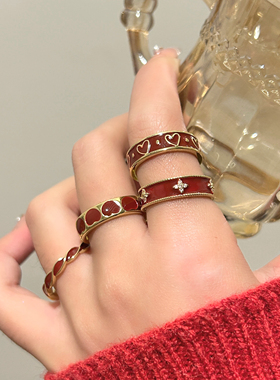 unbeaten新年红色滴釉开口戒指